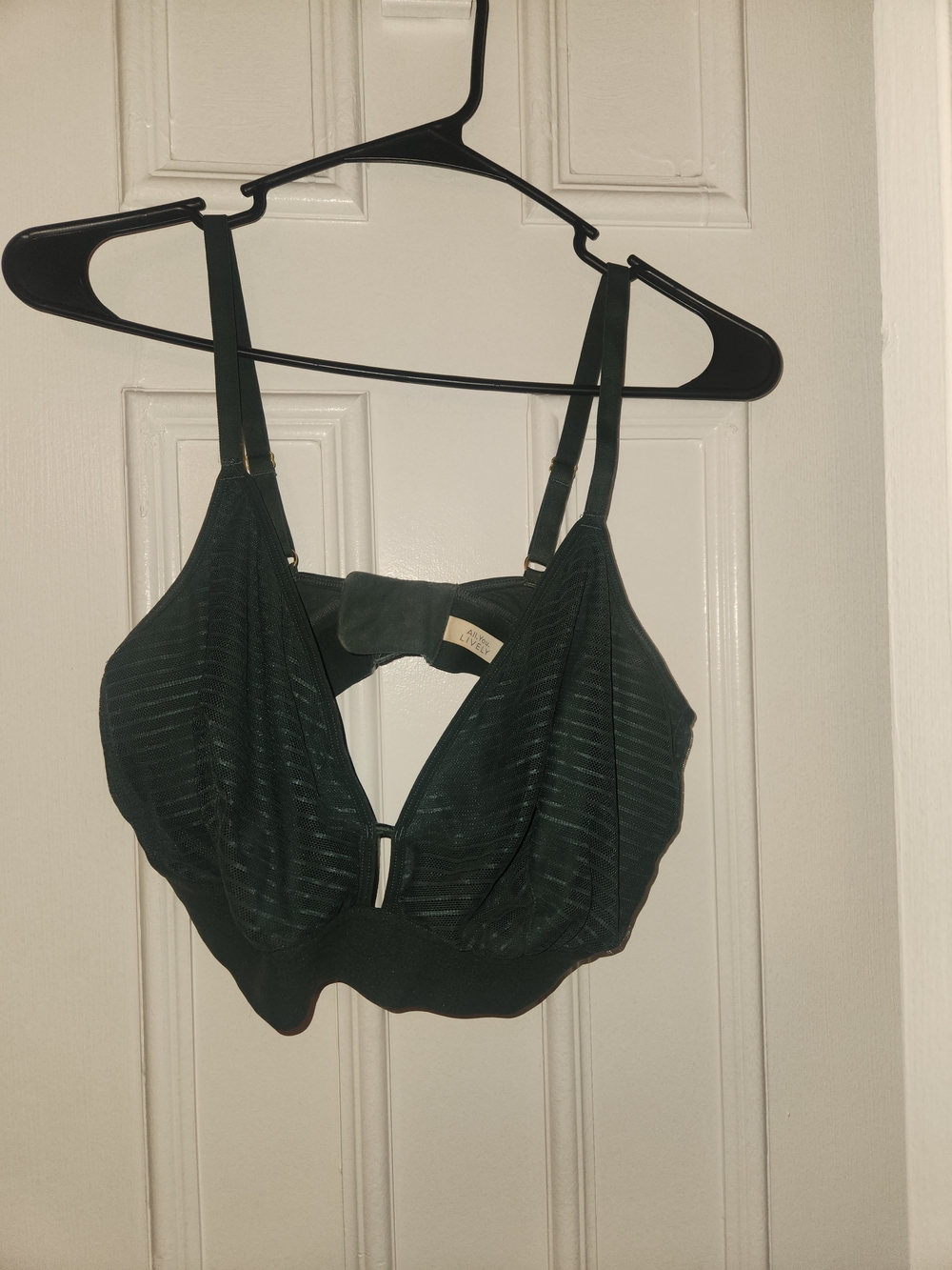 Deep Green Women's Bralette with Sheer Stripe Detail